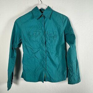 REI Womens Teal Button-Up Long Sleeve Shirt XS Stretch Pockets UPF 30+ Outdoor